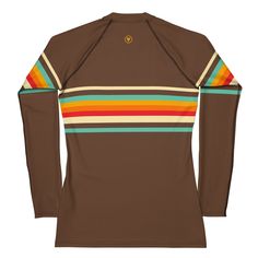 Berry Jane Women's 70s Vintage Stripe Long Sleeve Crew Rashguard is perfect for the beach, paddle boarding, kayaking, and more! This four-way stretch swim top is designed to keep you protected from harmful rays with unrestricted movement. UPF 50+ Sun Protection. Women's Crew Neck Long Sleeve Rash Guard UPF 50 Sun Protection Modest Swim Tee - Brown 70s Vintage Style. Model: 5'7"/34B, wearing size SmallSize Guide: Size down for a tighter fit. Size up for a loose sun shirt / tee fit. Features Women Modest Swim, Swim Shirt, Rash Guard Women, Stripe Long Sleeve, Sun Shirt, Swim Shirts, 70s Vintage, Paddle Boarding, Swim Top