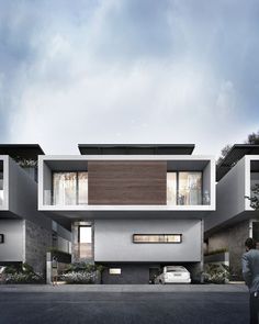 an artist's rendering of a modern house in the middle of a parking lot