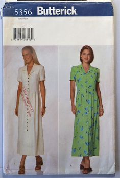 a woman's dress with buttons on the front and side, in two different styles