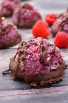 chocolate covered raspberry cookies on a table