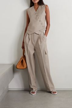 Beige Maesa pleated woven wide-leg cargo pants | FRANKIE SHOP | NET-A-PORTER Beige Workwear Bottoms With Flap Pockets, Summer Workwear Pants With Flap Pockets, Beige Workwear Pants With Flap Pockets, Wide Leg Pants With Flap Pockets For Fall, High-waisted Work Pants With Multiple Pockets, Straight Pants With Flap Pockets For Spring, Spring Straight Pants With Flap Pockets, Spring Trousers With Flap Pockets, Summer Straight Pants With Multiple Pockets