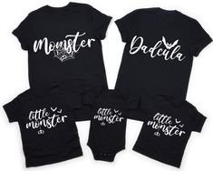 Dadcula Momster and Little Monster, Matching Halloween Family Shirts, Halloween Party T-shirts, Funny Halloween Tees, Spooky Season Gift Hi There!  We use one of the best quality t-shirt brands out there! Bella Canvas, Gildan Soft Style, Super comfy, cozy and oh so soft! :  * All Solid Color T-SHIRTS are 100% Cotton.  * All Heather Color T-SHIRTS and All Sweatshirts are combined with cotton and poly mix which makes them extra soft and so comfortable!s are combined with cotton and poly mix which Family Matching Black Tops For Halloween, Black Family Matching Tops For Fall, Family Matching Black Tops For Fall, Black Short Sleeve Top For Halloween, Fun Black Tops With Custom Print, Family Matching Halloween T-shirt With Letter Print, Customizable Cotton Novelty Tops, Family Matching Halloween T-shirts, Black Family Matching Tops With Character Print