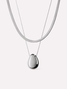 Liquid Silver Bundle - Liquid Silver Bundle Silver Teardrop Necklace With Detachable Pendant, Minimalist Silver Necklace With Detachable Pendant, Herringbone Chain Necklace, Pebble Pendant, Two Necklaces, Liquid Silver, Herringbone Chain, Letter Necklace, Silver Pendant Necklace