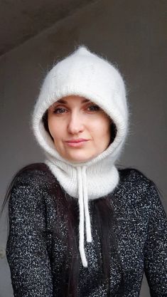 White Knit Angora Hood/white Knit Angora Balaclava With - Etsy Warm White Bonnet For Fall, Warm White Bonnet For Cold Weather, White Winter Bonnet, White Warm Winter Bonnet, Warm Winter White Bonnet, White Knitted Balaclava For Cold Weather, One-size Warm White Balaclava, White Warm Bonnet One Size, White Hooded Balaclava For Winter