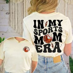 In My Sports Mom Era Shirt, Sports Mom Gift, Mother's Day Shirt, Baseball Mom Tee, Football Mom, Basketball Mom Tshirt, Mama Sweatshirt MATERIAL UNISEX T-SHIRT **Material * Our shirts are composed of 60% cotton and 40% polyester for your comfort. **Size Chart  * Feel free to refer to our size chart for the ideal fit of your t-shirts. * Explore a diverse range of sizes designed to accommodate every member of your family. UNISEX SIZING CHART Small: Length 28" - Width 18" (4-6) Medium: Length 29" - Sporty Letter Print T-shirt For Sports, In My Sports Mom Era, Sporty Team Name T-shirt For Workout, Sporty T-shirt With Team Name For Gym, White Workout T-shirt With Team Name, White Activewear With Letter Print For Sports Events, Sports Tops With Letter Print For Baseball Season, Sporty Tops For Light Sports, Team Spirit Sports T-shirt With Letter Print