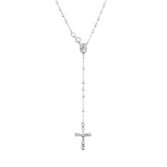 This sterling silver rosary necklace can be proudly worn as an expression of your faith and reverence. The 20'' necklace features a faceted beaded chain and is completed with a delicate cross charm. Cross Rosary, Silver Rosary, Jewelry Education, Rosary Necklace, Diamond Guide, Sterling Silver Cross, Cross Charms, Silver Cross, Bracelets And Charms