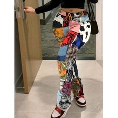 topic Trendy Patchwork Bottoms For Streetwear, Multicolor Stretch Jeans For Fall, Stretch Multicolor Jeans For Fall, Fall Multicolor Stretch Jeans, Trendy High Waist Patchwork Pants, Trendy Patchwork Pants For Fall, Trendy Wide Leg Bottoms With Patchwork, Trendy Patchwork Wide Leg Bottoms, Fitted Multicolor Pants For Streetwear