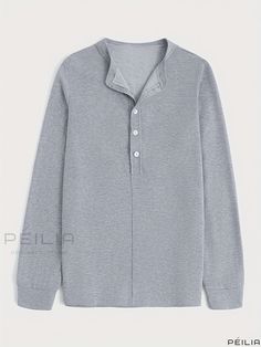 Peilia - Womens Casual Solid Long Sleeve Blouse with Button Front Detail Solid Color Tops With Button Closure For Loungewear, Tops With Button Closure For Loungewear, Gray Long Sleeve Tops With Buttons, Solid Long Sleeve Henley With Buttons, Casual Henley With Buttons For Work, Classic Button-up Henley With Buttons, Loungewear Collared Tops With Button Cuffs, Collared Tops With Button Cuffs For Loungewear, Gray Collared Top With Buttons