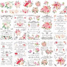 a large collection of floral labels