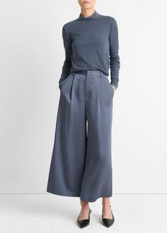 Buy Mid-Rise Satin Culotte for USD 345.00 | Vince Chic Pleated Culottes, Chic Pleated Wide-leg Culottes, Chic Pleated Wide Leg Culottes, Chic Straight Pleated Culottes, Chic Pleated Straight Culottes, Chic Silk Wide Leg Pants For Work, Pleated Wide Leg Culottes For Fall, High-waisted Viscose Wide Leg Pants For Work, Formal Viscose Wide Leg Pants