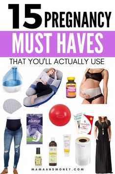 pregnant woman with her belly exposed and the words, 15 pregnant must haves that you'll actually use