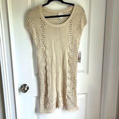 Nwt Ella Moss Beige Knit Coverup Or Dress. Wear Over A Bathing Suit Or With A Slip For A Night Out. Casual Cream Knit Sweater Dress, Spring Beach Knit Sweater Dress, Beige Knitted Sweater Dress, Casual Beige Sweater Dress For Summer, Casual Open Knit Dress, Casual Cream Knitted Dress, Cozy Knitted Spring Dresses, Casual Open Knit Crochet Dress For Spring, Casual Beige Crochet Dress With Pointelle Knit