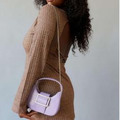 Sweet And Simple Handbag Topped With An Oversized Buckle For Subtle Drama. Includes A Chain Strap Option For More Ways To Wear. Length: 7.375" Width: 2.125" Height: 5.375" Strap Drop: 21.75" Handle Drop: 4". Color: Purple Chic Square Baguette Bag For Party, Trendy Baguette Bag With Chain Strap For Party, Spring Evening Rectangular Baguette Bag, Square Baguette Bag For Parties, Trendy Party Baguette Bag With Chain Strap, Trendy Square Baguette Bag For Parties, Chic Party Baguette Bag With Adjustable Strap, Evening Top Handle Baguette Bag With Chain Strap, Chic Rectangular Baguette Bag With Chain Strap