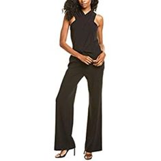 95% Polyester, 5% Spandex Zipper Closure Sleeveless Wrap Neck Jumpsuit V-neck Elastane Jumpsuit For Work, Black Sleeveless Elastane Jumpsuits And Rompers, Black Elastane Jumpsuit For Work, Black Elastane Jumpsuits And Rompers For Work, Black Elastane Jumpsuits For Workwear, Sleek Fitted Sleeveless Pantsuit, Sleek Sleeveless Jumpsuits And Rompers For Work, Black Fitted Sleeveless Pantsuit, V-neck Jumpsuit For Workwear