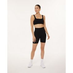 Keep things moving in high-waisted workout shorts designed for kickboxing, spin class, and power walks with your BFF. Made from sculpting, flattering ribbed fabric with a mid-thigh 6" inseam that stays put. Size: L.  Color: Black.  Gender: female.  Age Group: adult. Seamless Athletic Shorts With Built-in Liner For Training, Black Seamless Activewear With Built-in Shorts, Black Compression Biker Shorts For Yoga, Black Compression Biker Shorts For Training, Stretch Black Biker Shorts For Pilates, Black Stretch Biker Shorts For Pilates, High Stretch Black Activewear Mid-thigh Length, Casual Training Shorts With Seamless Construction, Black Athleisure Biker Shorts For Pilates