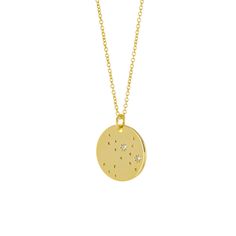 "ZODIAC STAR CONSTELLATION PENDANT NECKLACE The adorable necklace you were looking for! Your star sign hanging on a gold filled chain makes this necklace a perfect addition to your everyday look. You can also gift these to your sorority sisters, bridesmaids, and best friends for a personalized gift they are sure to love! Description: -Heavy 14K gold plated brass pendant -Cubic zirconia embellishments -Option of selecting a Gold Filled 16\", 18\", or 20\" chain -OR 20\" + 2\" extension Gold Plate Celestial Necklaces For Anniversary, Gold Star Necklace With Birthstone, Gold Star-shaped Birthstone Necklace, Anniversary Necklace With Star Charm, Gold Zodiac Sign Necklaces For Birthday, Gold Zodiac Sign Necklaces For Birthdays, Gold Star Necklaces With Diamond Accents, Celestial Gold Plated Necklace For Anniversary, Gold Star Necklace With Diamond Accents