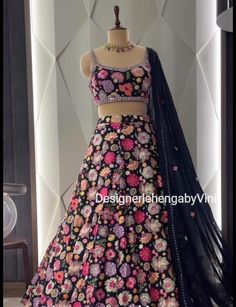 Size- Custom made as per your size so message us for the size chart. Manufacturing time- 7-10 days Shipping takes a week.  Fabric details- Top & Lehenga- Heavy intricate embroidery with stone work on georgette base.  Dupatta- Net Also available in navy blue, off white and Red Contact for matching family sets, bridesmaids dresses etc. Desi Bridesmaids, Lehenga Heavy, Lehenga Pakistani, Top Lehenga, Wedding Lehenga Choli, Bridesmaid Lehenga, Embroidery Wedding, Pakistani Suit, Lengha Choli