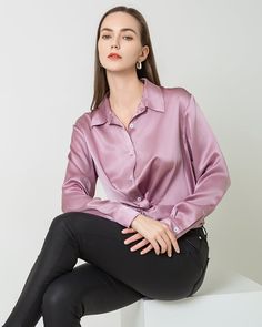 Type: Women's silk shirt.Material: 22 Momme Luxury Mulberry Silk. Details:Elevate your wardrobe with our silk blouse, featuring a unique asymmetrical hemline, button closure, and a cinched waist for a flattering silhouette. Crafted from luxurious silk, this blouse embodies modern sophistication with a touch of avant-garde flair. The asymmetrical hem adds a dynamic and contemporary edge, creating visual interest and movement. The discreet button closure and waist cinching detail enhance the femin Womens Silk Shirts, Pink Satin Blouse, How To Wash Silk, Satin Blouses, Irregular Hem, Blouse For Women, Luxury Silk, Cashmere Coat, Tailored Trousers