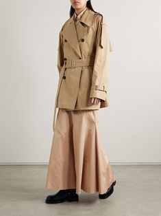 BURBERRY Double-breasted belted cotton-gabardine jacket Timeless Gabardine Outerwear For Spring, Designer Beige Gabardine Outerwear, Luxury Beige Gabardine Outerwear, Chic Double-breasted Gabardine Outerwear, Chic Beige Gabardine Outerwear, Tailored Gabardine Outerwear, Elegant Jacket, Burberry Women, Fall Fashion Trends