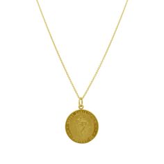 Gold Saint Christopher Medal - Lindsey Leigh Jewelry 14k Yellow Gold Coin Necklace, Tarnish Resistant Yellow Gold Coin Necklace For Anniversary, Yellow Gold Coin Necklace Pendant 14k Stamped, 14k Yellow Gold Necklace With Coin Pendant, 14k Stamped Yellow Gold Coin Pendant Necklace, 14k Yellow Gold Coin Pendant Necklace, Yellow Gold Pendant Coin Necklace Stamped 14k, Yellow Gold Cable Chain Necklace For Anniversary, Anniversary Yellow Gold Cable Chain Necklace