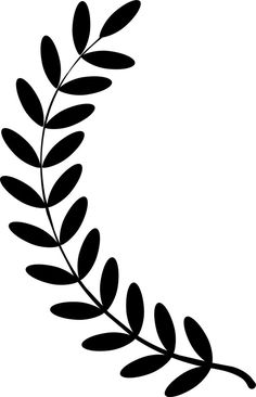 a black and white silhouette of a branch with leaves on it's end, against a white background