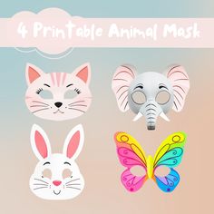 four animal masks are shown with the text 4 printable animal mask