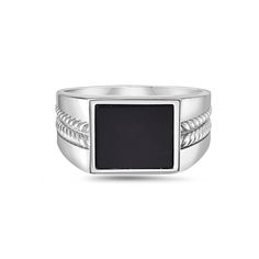 Our men's jewelry is inspired by pieces that our designer would wear himself, a blend of classic and contemporary. A signet ring for the modern man - this ring is inlaid with a square-shaped natural gemstone, and accented with a braided texture crafted on each side. The ring is inlaid with a natural black onyx gemstone. This piece is made in Italy by our artisans, and rhodium plated for high shine and to prevent tarnishing. Made in ItalyMetal: Sterling SilverGemstones: Malachite or Black OnyxSto Modern Onyx Signet Ring For Anniversary, Modern Onyx Signet Ring With Polished Finish, Modern Signet Ring With Rectangular Stone And Polished Finish, Modern Square Signet Ring With Polished Finish, Modern Signet Ring With Rectangular Stone For Formal Occasions, Classic Onyx Rectangular Signet Ring, Modern Black Gemstone Signet Ring, Luxury Onyx Rectangular Rings, Luxury Rectangular Onyx Ring