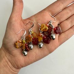 Acorns With Red Gold Fall Color Leaves Multi-dangles Czech Glass Autumn Leaves Dangle, Boho Style Drop Earrings, Silver Tone Finishes - Etsy Autumn Earrings, Color Leaves, Fall Bead, Autumn Jewelry, Diy Jewelry Earrings, Drop Earrings Silver, Jewelry Making Earrings, Beaded Jewelry Designs, Fall Earrings