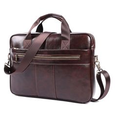 Executive Leather Laptop Shoulder Pack woyaza Leather Work Tote, Leather Work Bag, Retro Handbags, Document Bag, Business Briefcase, Dark Coffee, Laptop Briefcase, Coffee Color, Leisure Fashion