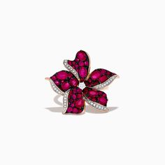 Ruby Royale 14K Rose Gold Ruby and Diamond Flower Ring Diamond Flower Ring, Gem Diamonds, Effy Jewelry, Colored Gems, Diamond Shop, Diamond Flower, Pendant Rings, Precious Gems, Ruby Ring