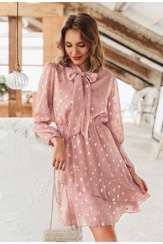 Material: PolyesterSilhouette: A-LineAge: Ages 18-35 Years OldModel Number: S20DR6513Season: SummerNeckline: BowSleeve Length(cm): FullSleeve Style: Lantern SleeveGender: WOMENDecoration: BowStyle: High StreetWaistline: NaturalPattern Type: SolidDresses Length: Knee-Length Size S / CM M / CM L / CM EU 34-36 38-40 42 RUS 44 46 48 AU 8 10 12 UK 8 10 12 US 4-6 8-10 12 Bust Recommend 86-90 90-94 94-98 Tile 94 98 102 Waist Recommend 66-69 70-73 74-77 Tile 64 67 70 Hip Recommend 90-94 94-98 98-102 Til Pink Ruffle Hem Mini Dress For Fall, Pink Mini Dress With Ruffle Hem For Fall, Pink Fall Midi Dress With Ruffle Hem, Pink Long Sleeve Mini Dress With Ruffle Hem, Solid Dress, Lantern Sleeves, Dot Print, Full Sleeve, Perfect Dress