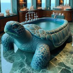 a large turtle shaped bathtub in the middle of a bathroom