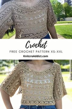 the crochet top is shown with text overlay that reads, free crochet pattern xs - xxl