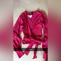 Hot Pink Top Spring Party Wrap Tops, Hot Pink Top, Hot Pink Tops, Pink Top, Pink Tops, Windsor, Long Sleeve Top, Hot Pink, Long Sleeve Tops