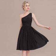 a - line / princess one - shoulder knee - length chiffon bridesmaid dress with ruffle