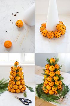 oranges are arranged in the shape of trees