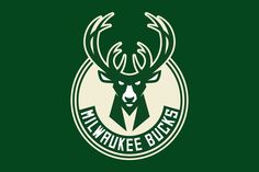 the milwaukee bucks logo is shown on a green background with white deer's antlers