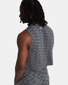 Buttery-soft, moisture wicking, odor controlling & cool knit fabric for cloud-like comfort|Material wicks sweat & dries really fast|Generous dropped armholes for full range of motion|Cropped body length Technical Gray Activewear With Go-dry Technology, Breathable Recycled Polyester Sports Top, Gray Stretch Top For Gym, Recycled Polyester Sportswear Tops For Sports, Sleeveless Recycled Polyester Top With 4-way Stretch, Go-dry Sleeveless Top In Recycled Polyester, Sleeveless Top With 4-way Stretch In Recycled Polyester, Sleeveless Go-dry Top In Recycled Polyester, Sleeveless Top In Recycled Polyester With 4-way Stretch