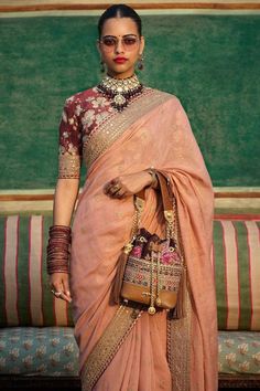 Sabyasachi Suits, Peach Combination, Cotton Dress Pattern, Peach Saree, Indian Women Fashion, Colour Combinations Fashion, Celebrity Casual Outfits, Indian Bride Outfits