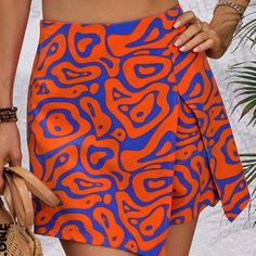 Asymmetrical Orange And Blue Wrap Zipper Skirt. Slight Stretch. Never Worn. Shein Skirts, Zipper Skirt, Blue Skirt, Blue Orange, Womens Skirt, Color Blue, Size 6, Zipper, Skirt