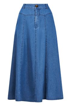 STYLE DETAILS: Refresh your denim lineup with the Playa Midi Skirt. This must-have skirt is poised to become your new favourite. In lightweight cotton denim, it offers an authentic denim vibe that's contemporary and comfortable. Sporting a half-elastic waist with a functional button and zip closure, it boasts a flattering A-line silhouette that's simply chic. Tuck in a tshirt and pair it with ballet flats for a stylish look perfect for your next weekend brunch outing. FEATURES: A-line Half elastic waist Button and zip closure Belt loops Inseam pockets Vertical panel stitch detail Midi-length 100% Cotton XS, S, M, L, XL