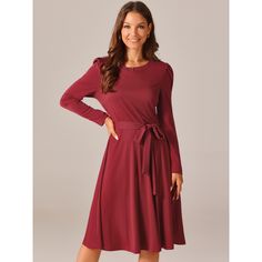 Seta T women's puff long sleeve crewneck knee length tie waist casual dress with pockets. Fashion style includes puff long sleeve, round neck, high waist, knee length, two pockets, and belted elegant dress. This dress will flatter any body shape, making it a timeless addition to any wardrobe. Suit for various occasions such as important events, parties, weddings, birthdays, cocktails, shopping, dating, weekend gatherings, beach outings, holidays, or any casual or special occasions. The chic and Linen Slip Dress, Pockets Fashion, Ballet Dress, Womens Knit Dresses, Puff Long Sleeves, Denim Shirt Dress, Women Midi, Knitting Women, Dress With Pockets