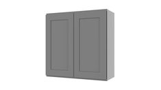 a gray cabinet with two doors on it