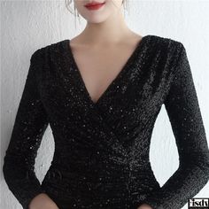 Fisdy - Elegant Evening Gown for Women's Party Formal Wear Women, Long Sleeve Evening Gowns, Women Gathering, Deep V Neck Dress, Dresses Formal Elegant, Long Sleeve Dress Formal, Wrap Around Dress, Beautiful Dresses Short, Evening Gowns Elegant