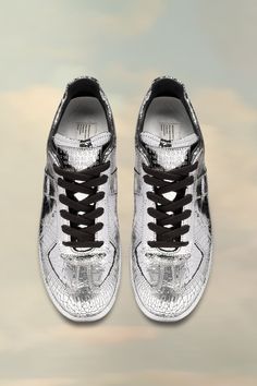 Replica Mirror Sneakers Silver | Maison Margiela Modern Metallic Sneakers With Rubber Sole, Metallic Sneakers With Rubber Sole For Streetwear, Luxury Metallic Sneakers For Streetwear, Replica Maison Margiela, Designer Metallic Low-top Sneakers, Shoes Popular, Maison Margiela Replica Sneakers, Margiela German Army Trainers, Maison Margiela Glam Slam Bag