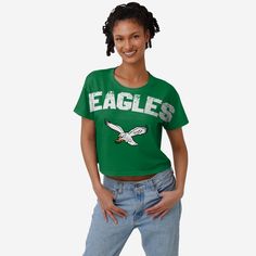 Philadelphia Eagles Kelly Green Womens Petite Distressed Wordmark Crop Top FOCO XS - FOCO.com Green Letter Print Crop Top, Casual Cotton Crop Top For College, Casual Cotton Crop Top, Casual Cropped Tops For College, Green Cropped Crop Top With Letter Print, Casual Green Crop Top With Letter Print, Casual Green Letter Print Crop Top, Philly Fashion, Eagles Kelly Green