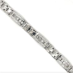 Get the bracelet that no one has.   This unique bracelet features movable diamonds that glide along the channel set interior. An extraordinary make with eye-clean round cut diamonds. Set in 14 karat solid white gold and box/clip closure.   12 bezel set diamonds of 0.84ctw and 80 channel set diamonds of 1.20ctw.   Enjoy free overnight shipping and a suede bracelet box that makes this the perfect gift for him.   Details:  - Metal: 14K White Gold  - Length: 8 inches  - Width: 12mm  - Closure: Box and clip  - Style: Multi-link, specialty chain  - Thickness: 3mm  - Weight: 54 grams   Diamond Details  - Carat: 2.04 carats total  - Color: E-F  - Clarity: VS1-VS2 - Cut: Round brilliant (excellent) - Stone Count: 92  Ships from Miami Florida. Mens Link Bracelet, Suede Bracelet, Bracelet Box, Bezel Set Diamond, Silver Chain Bracelet, Unique Bracelets, Perfect Gift For Him, Gold Bracelet Chain, Channel Set