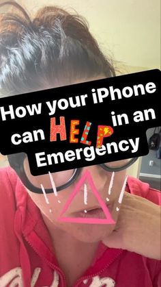 a woman wearing glasses with the words how your iphone can help in an emergency on it