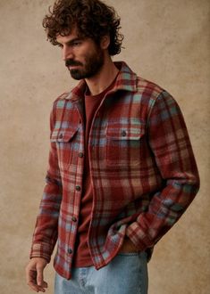 Lellan Shirt - Carreaux Bleu Rouille - Recycled wool - Octobre Éditions Casual Plaid Shirt With Patch Pockets, Plaid Wool Long Sleeve Shirt, Casual Wool Button-up Tops, Casual Wool Flannel Shirt For Fall, Casual Wool Collared Shirt, Casual Wool Flannel Shirt With Pockets, Casual Wool Tops With Button Closure, Casual Plaid Wool Shirt, Casual Plaid Wool Top