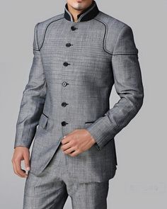 This is a Classic Tailored Fit 2 Piece Gray Jodhpuri Suit by EyesofFashions from high quality fabric and imported materials. Our products are handcrafted by experienced tailors who make sure the that the stitching is precise, lining is proper and the overall product is sturdy enough to not go out of shape for more than a few years. Also all our products have extra margins in their length, sleeves, sides so it's easily alterable if your size changes after some time. *This is a 2 piece set of a ja Jodhpuri Suits For Men, Best Designer Suits, Stil Masculin, Grey Suit Men, Herren Style, Afrikaanse Mode, Wedding Suits Groom, Designer Suits For Men, Fashion Suits For Men